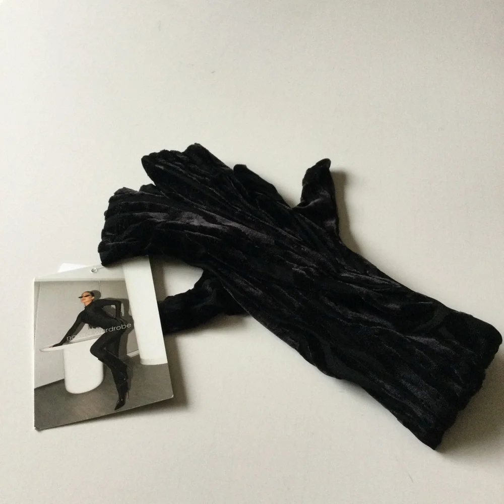 NAKED WARDROBE OH SO WILD LONG TIGER PRINT VELVET GLOVES BLACK OS NWT